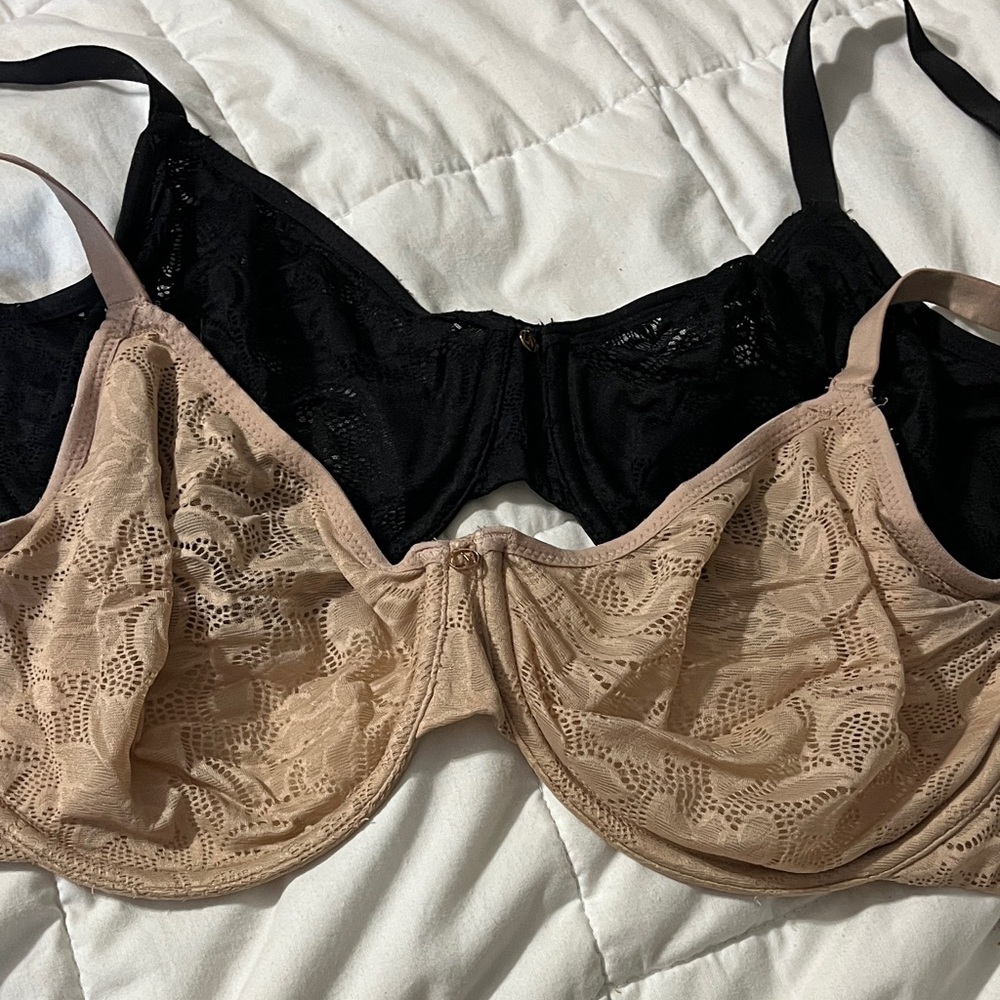 Set of 2 - Le Mystere 34DDD Lace Underwire Bras - Black and Tan